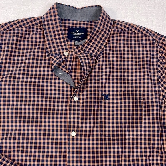 American Eagle Outfitters orange navy button down with pocket classic fit Large - Picture 1 of 9